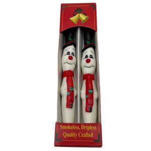 VTG Novelty snowman taper candles 10" wax Jackie enterprises pair set Christmas